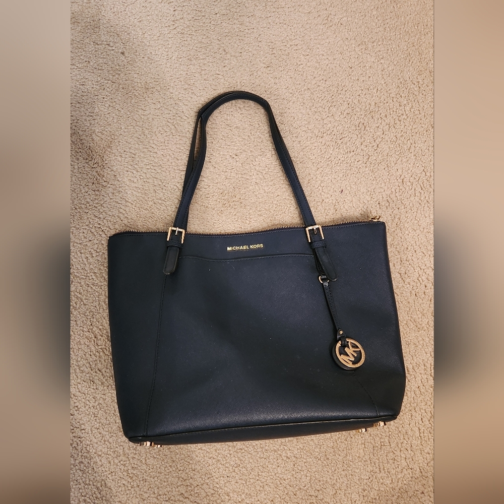 Michael Kors Blue Tote with Gold Accents